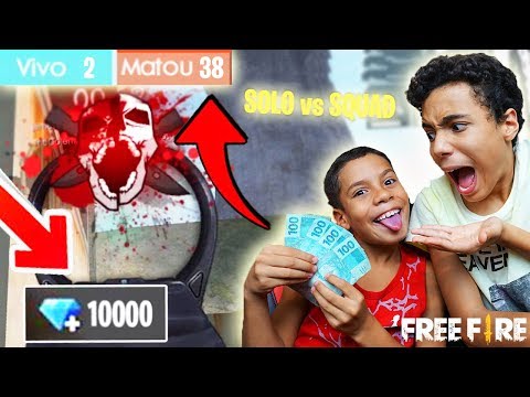 SOLO vs SQUAD? VALENDO 10000 DIAMANTES PARA MEU PRIMO NO FREE FIRE!!!