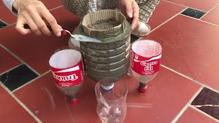 The art of creating extremely unique flower pots from plastic bottles and cement