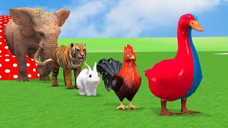 Paint & Animals Duck,Gorilla,Lion,Elephant,Cow,Sheep Fountain Crossing Transformation Animal Cartoon