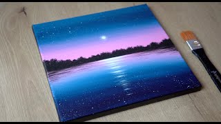 Calm Moonlight Painting Tutorial | Easy Acrylic Painting For Beginners