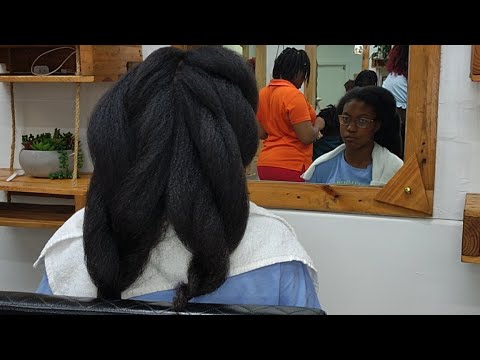 Protective hairstyle on long natural hair