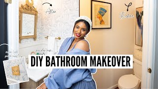DIY POWDER ROOM MAKEOVER I DIY HOME MAKEOVER WITHOUT POWER TOOLS l EXTREME DIY SMALL BATHROOM