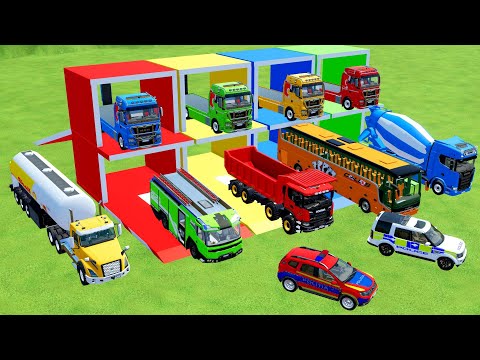 TRANSPORTING MIXER TRUCK, DUMP TRUCK, CEMENT TRUCK , FIRE TRUCK TO GARAGE WITH MAN TRUCK - FS22