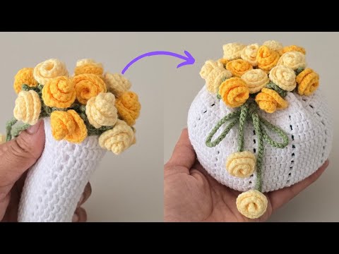 Elegant Crochet Rose Bouquet Favor Bags🌹 | Wedding & Party Gifts