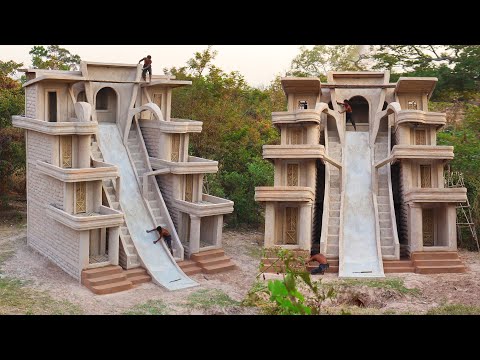 Build Creative Beautiful 4-Story Villa House With Water Slide Park To Swimming Pool