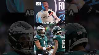 Devonta Smith Names What Jalen Hurts Isn't Good At  🦅⛳ #davantesmith #jalenhurts