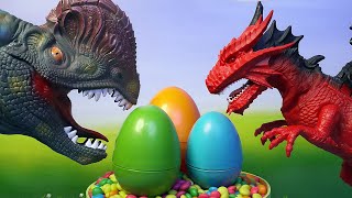Red Dragon Rescues Colorful Eggs from Bad Dino | Colorful Dinosaurs Fun Ride.
