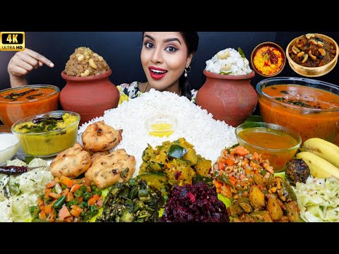 ASMR Eating Sweet Pongal,South Indian Thali,Sambar,Rice,Veg Stir Fry ASMR Eating Mukbang Food Video