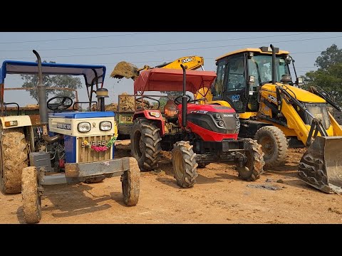 JCB 3DX Backhoe Machine Loading Mud In Mahindra DI And Swaraj XM Tractor Trolley | Jcb Cartoon Video