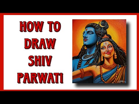 How to draw shiv Parwati step by step with colour / shiv Parwati drawing on canvas 😍✨#arpitaartwork