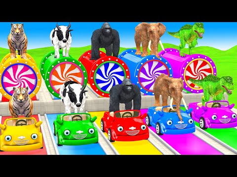 Long Slide Game With Elephant Gorilla Buffalo Hippopotamus Tiger 3d Animal Game Funny 3d Animals