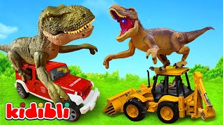 T-Rex Dinosaure Attaque Pelleteuse 🦖 Camion & Police Sauvent les Jouets pour Enfants | Kidibli