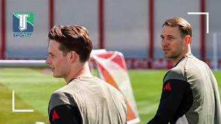 Manuel Neuer und der FC Bayern München trainieren für das Champions League Spiel gegen PSG