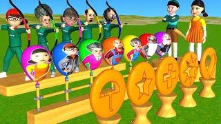 Scary Teacher 3D vs Squid Game Archery Balloon Mask vs Dalgona Candy Shapes Challenge Who's Loser