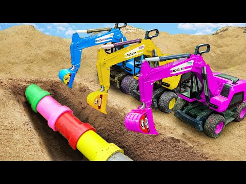 Excavator, Dump Truck, Bulldozer Dig Up Ancient Tombs to Find Treasure -HP DIY Construction Vehicles