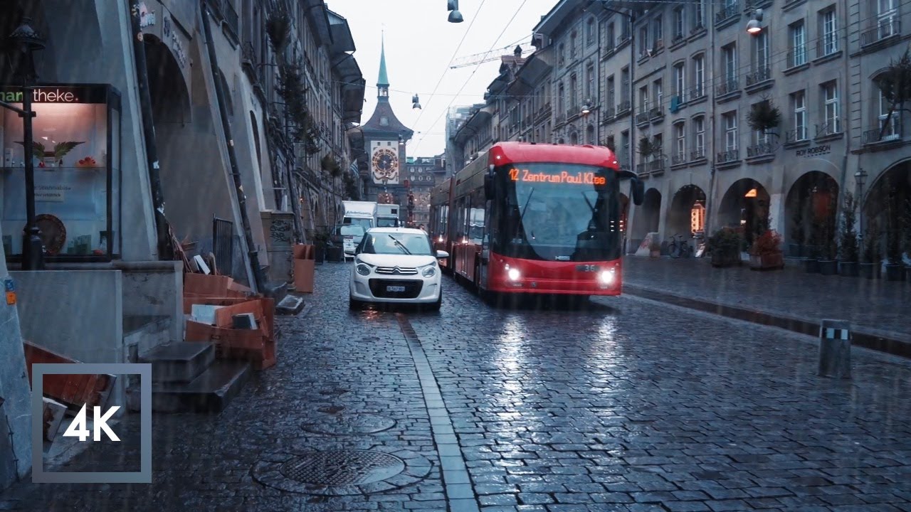 Walking in the Rain Bern, Switzerland Walking in Bern, Old Town in the Winter, Binaural Sounds