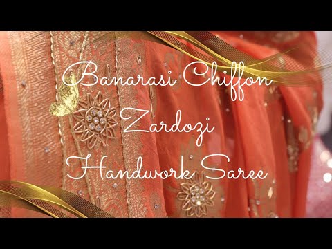 ARNG-3996 "The Aesthetic Orange" Premium Banarasi Chiffon Saree||Silk||Golden Zari||Zardozi