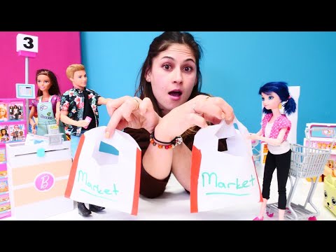 Ayşe ve Marinette ile oyun videoları! Marinette markette Ken ile torbalar karışıyor!