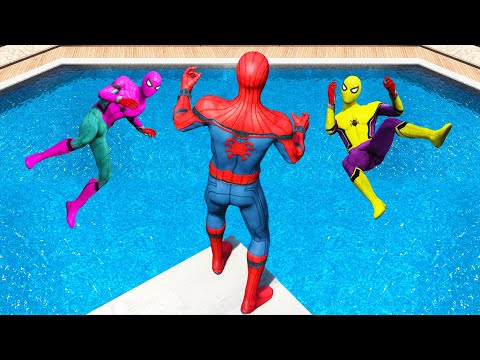 GTA 5 Ragdolls Rainbow Spiderman Jumps/Fails (Euphoria Physics)