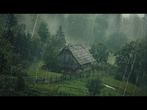 Rainy Night & Thunderstorm Ambience to Deep Sleep | Heavy Rain Sounds at Night in a Forest Village