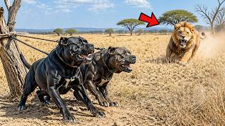UN LEÓN DESCUBRE 2 CANE CORSOS ATADOS EN LA SABANA    LO QUE HIZO FUE INESPERADO!!