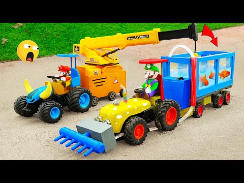 Top diy tractor making Tank Truck Transporting Water & Crane making Pool rescues Goldfish