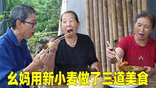 下雨降温了，幺妈幺叔把收获的麦子做了三道菜，你看喜欢哪个口味 #我的乡村生活 #乡村美食 #麦粑 #麦子 #新农人计划2025
