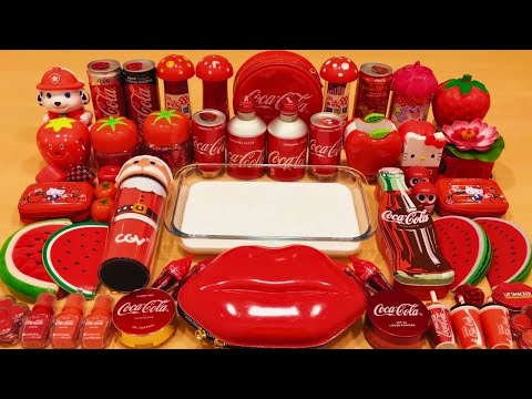 LIVE : Mixing Random Red CocaCola Items Into Glossy Slime Fun #68