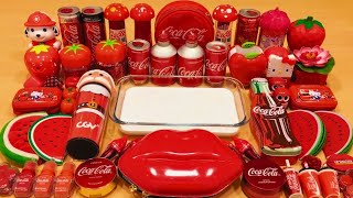 LIVE : Mixing Random Red CocaCola Items Into Glossy Slime Fun #68