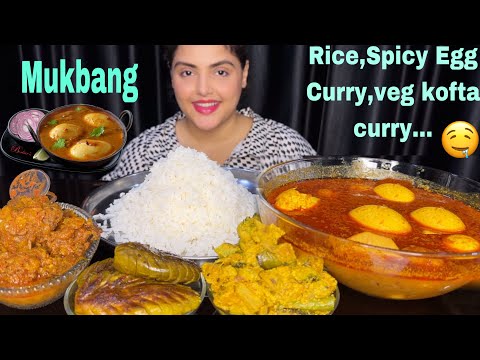 Eating Huge Rice, Spicy Egg Curry, Veg Kofta Curry| Mukbang Eating Show