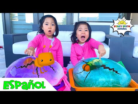 ¡Globos gigantes de hielo! Vamos a derretirlos y descubrir animales! Bricolaje para niños!