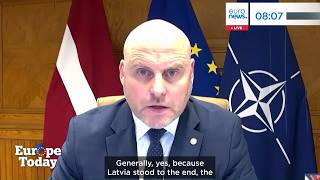 YouTube video thumbnail: Latvian PM: "Cherry-Picking Sanctions Is Not the Way to Go"