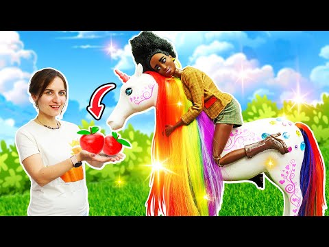 Barbie a sa propre licorne !😍🦄 Jeux avec poupées pour les filles en français