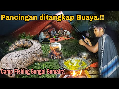 Pancingan ditangkap Buaya.!! Camp Fishing Sungai Sumatra tidur nyenyak di kabin plastik