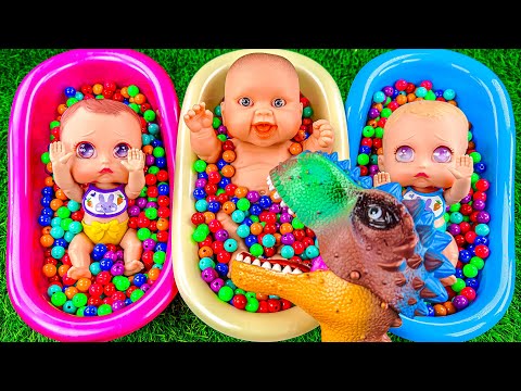 Magic Satisfying Video l Mixing Beads ASMR & Rainbow Skittles in Three BathTubs Magic Slime Cutting