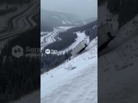 Водитель фуры не смог заехать в гору😱#Sora ai#ai