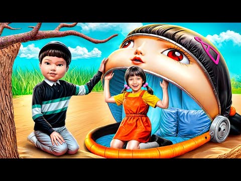 ¡Construimos una muñeca GIGANTE del Juego del Calamar en un PEQUEÑO mundo de cartón!