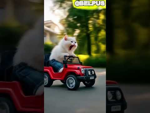 KUCING KECIL LUCU NABRAK POHON PAKAI MOBILAN #kucingkecillucu #mobilan #animasi #ai #feedshorts
