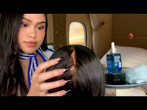 ASMR First Class Flight Attendant Gives U Scalp Check & Scratch, Spa Facial, Neck Massage, light gum