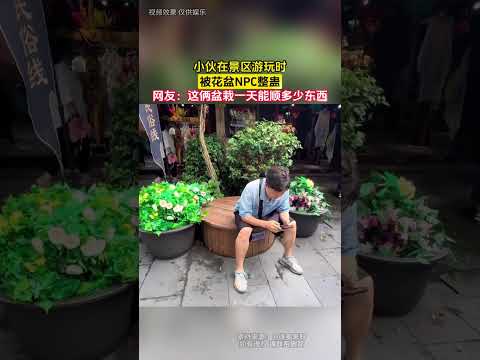 小夥在景區遊玩時,被花盆NPC整蠱,網友:這倆盆栽一天能順多少東西 #大熱門