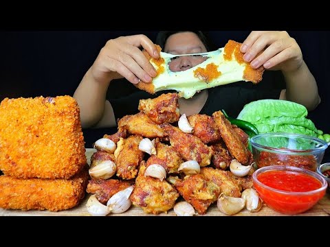 MUKBANG AYAM GORENG BAWANG CRISPY 2 BALOK MOZARELLA KEJU 3 MACAM SAMBAL