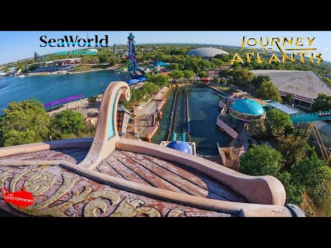 Journey to Atlantis SeaWorld, San Antonio Water/Coaster Front Row POV - 360 View of Park [4K]