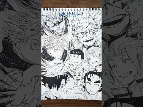 CV:中村悠一さんの演じたキャラ9選を一発描きで特殊に描いてみた!🤞🔥#drawing #drawingchallenge #一発描き #声優 #中村悠一