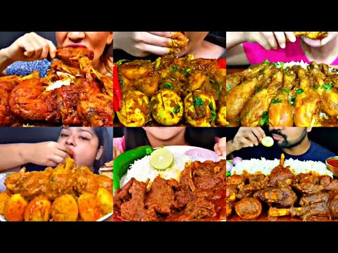 ASMR EATING SPICY CHICKEN CURRY, EGG CURRY, MUTTON CURRY | BEST INDIAN FOOD MUKBANG |Foodie India|