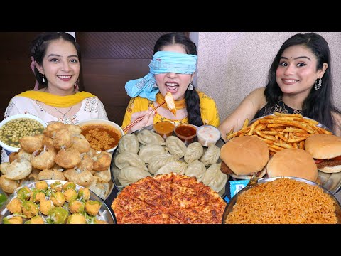 Blindfold Chopsticks Food Challenge | Golgappa, Momos, Pizza, Burger, Spicy Maggi🔥, Ram Laddu, Fries