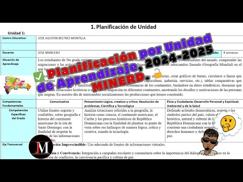 Planificación por Unidad de Aprendizaje, 2024-2025 MINERD.