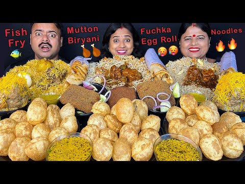 EATING SPICY STREET FOOD vs CHINESE FOOD CHALLENGE MUTTON BIRYANI, FUCHKA, EGG ROLL, NOODLES Mukbang