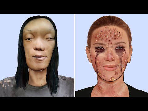 ASMR Remove Multiple Acne Infected Face - Deep Cleaning Animation