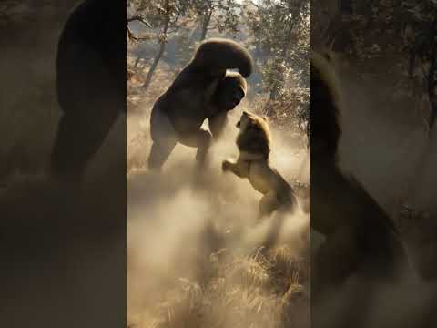 고릴라에게 복수하려다가 다시 당한 사자 A lion attacked again while trying to avenge a gorilla