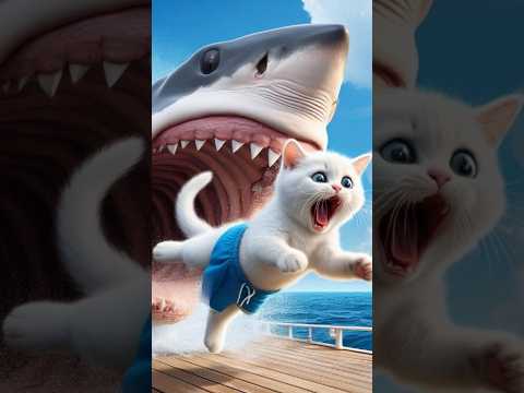 Shark Trying to Eat the Kitten?! 😱🦈#catstory #memes #catvideos